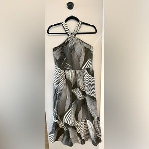 Express Printed Halter Neck Tiered Poplin Midi Dress